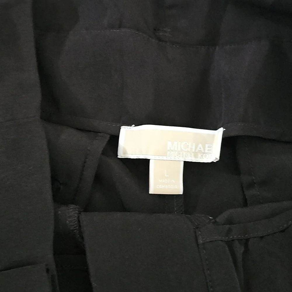 MICHAEL Michael Kors Women's Tie-Front Wide-Leg, Silky Cropped Pants Sz‎ L Black